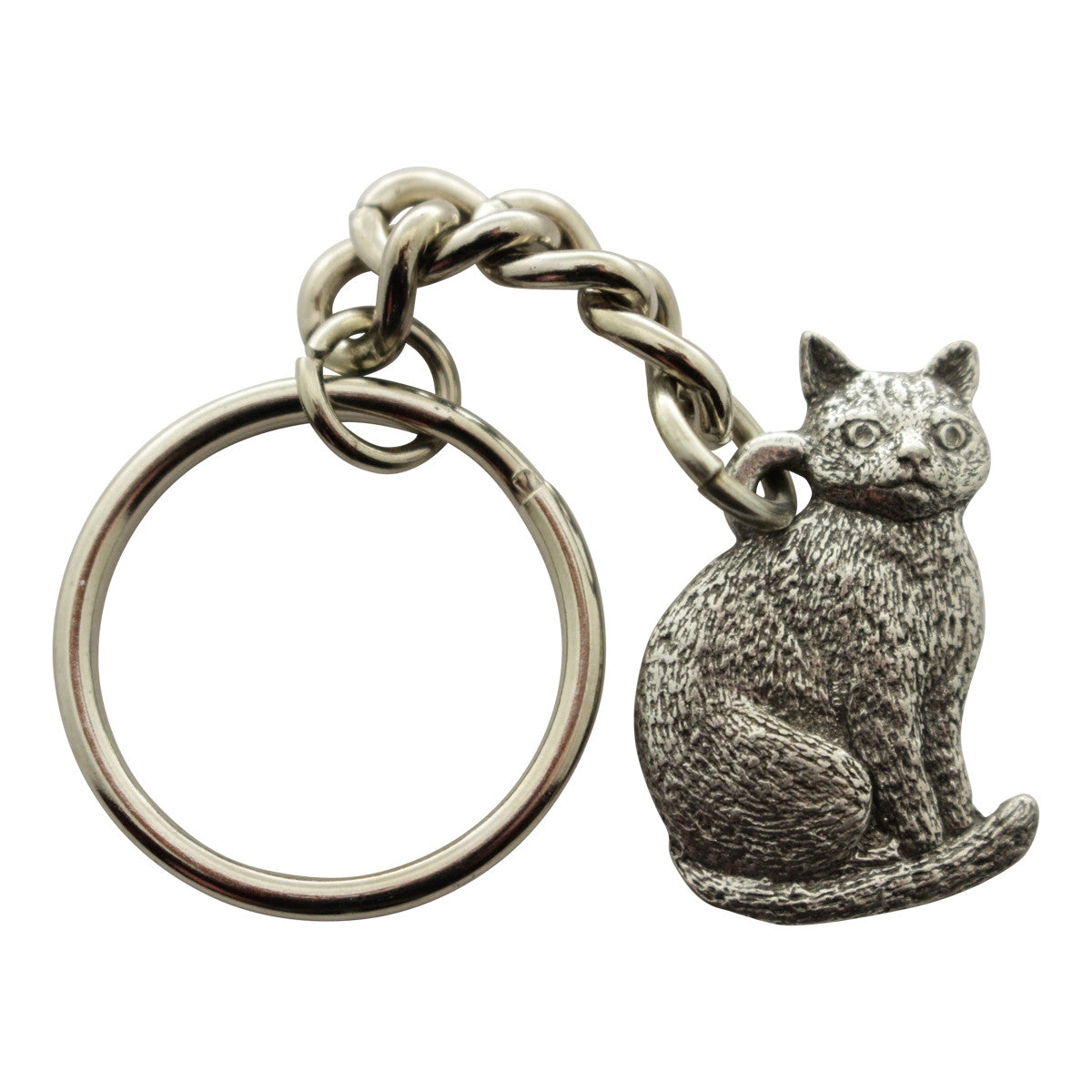Sitting Cat Keychain ~ Antiqued Pewter ~ Keychain ~ Antiqued Pewter Keychain ~ Sarah's Treats & Treasures